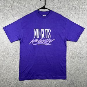 Vintage Hanes Shirt Mens Large Purple Graphic Tee No Guts No Glory Single Stitch